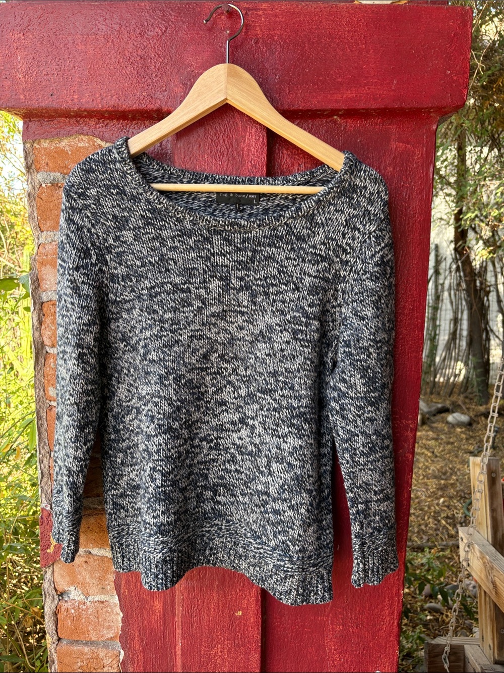rag & bone Black and White Marled Scoop Neck Sweater